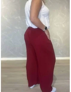Bordeaux bukser i polyester, viskose og elastan med plissé og elastiktalje – TIPPY Italian Select 2