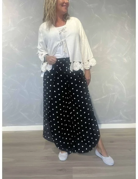 Sorte slå-om bukser i 95% viskose og 5% elastan med smock i taljen – TIPPY Italian Select