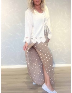 Beige slå-om bukser i 95% viskose og 5% elastan med smock i taljen – TIPPY Italian Select 2