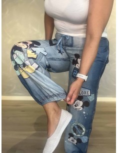 Denimblå bukser i 60% hør og 40% polyester med Mickey print – TIPPY Italian Select 2