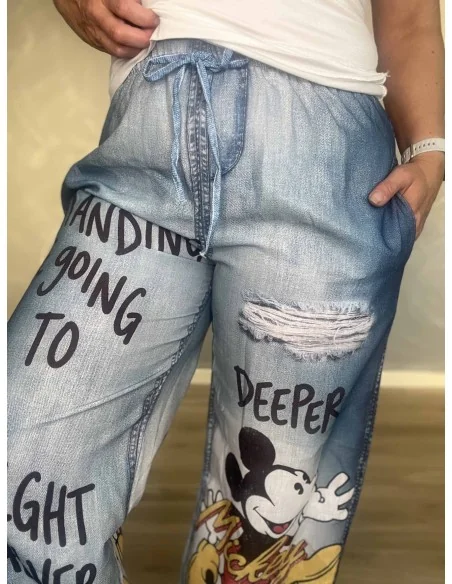 Mickey print på denimblå bukser – TIPPY