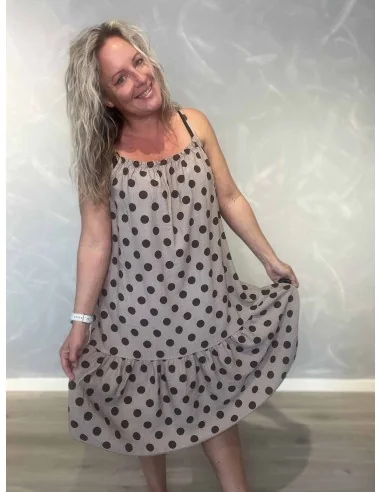 Taupe kjole i viskose med prikker – TIPPY Italian Select