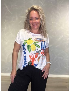 Hvid T-shirt med citronprint | TIPPY