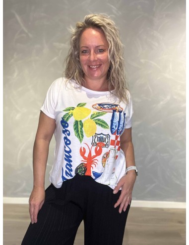 Hvid T-shirt med citronprint | TIPPY
