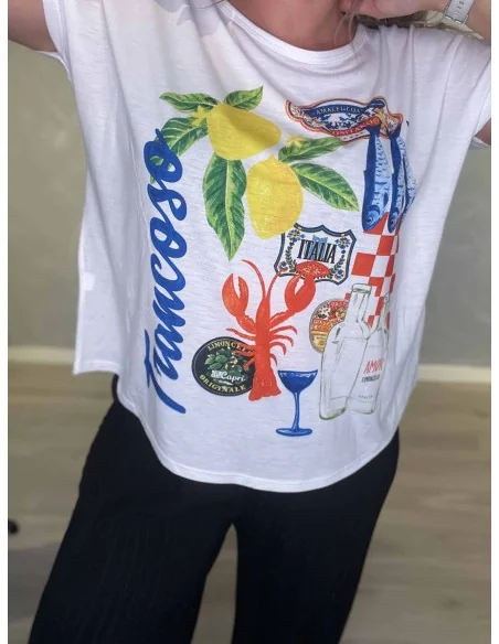 Hvid T-shirt med citronprint | TIPPY
