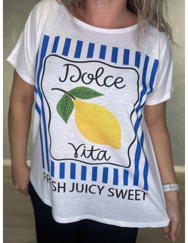 Hvid T-shirt med citronprint og grafik | TIPPY
