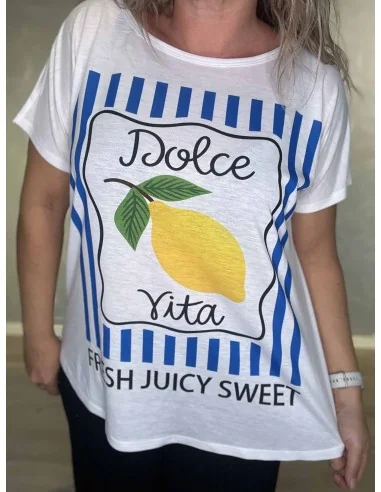Hvid T-shirt med citronprint og grafik | TIPPY