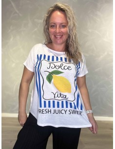 Hvid T-shirt med citronprint og grafik | TIPPY