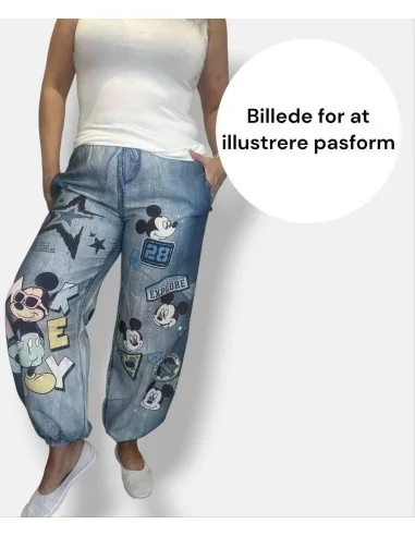 Denimblå hørbukser med Anders print | TIPPY