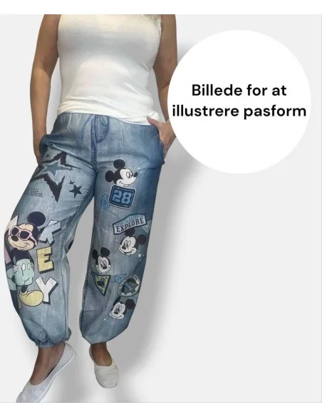 Denimblå hørbukser med Anders print | TIPPY