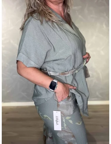 Blomsterprint på vide bukser med lommer i khaki sæt fra TIPPY Italian Select