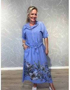 Blå kjole med blomsterprint og matchende skjorte i 90% viskose og 10% polyamid – TIPPY Italian Select