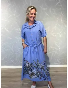 Blå kjole med blomsterprint og matchende skjorte i 90% viskose og 10% polyamid – TIPPY Italian Select