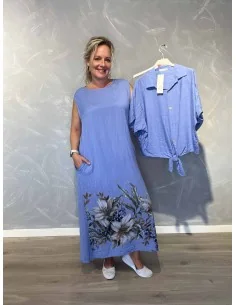 Blå kjole med blomsterprint og matchende skjorte i 90% viskose og 10% polyamid – TIPPY Italian Select 2