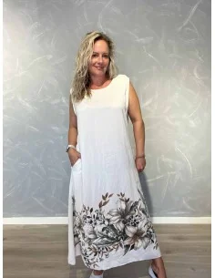 Sandfarvet kjole med blomsterprint og matchende skjorte i 90% viskose og 10% polyamid – TIPPY Italian Select 2