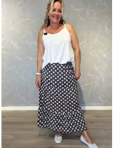 Brun prikket maxinederdel i 85% viskose og 15% elastan – TIPPY Italian Select