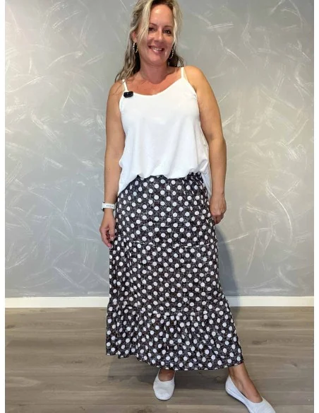 Brun prikket maxinederdel i 85% viskose og 15% elastan – TIPPY Italian Select
