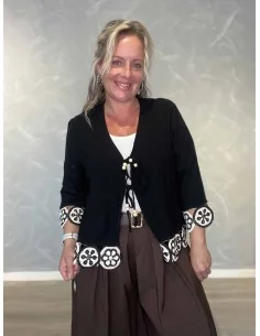 Sort cardigan i 70% viskose og 30% hør med hæklede kanter – TIPPY Italian Select TIPPY