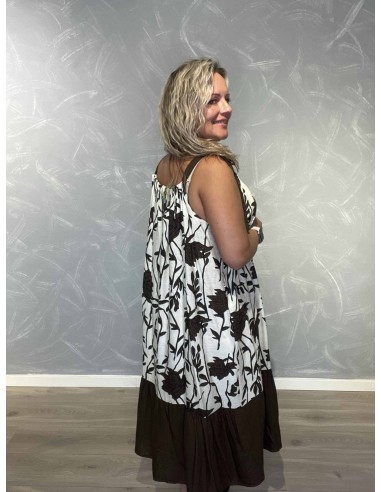 Bagside af brun/hvid kjole med bladprint til kvinder – TIPPY
