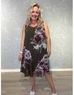 Brun blomsterkjole i 70% bomuld og 30% viskose med dobbelt lag – TIPPY Italian Select TIPPY