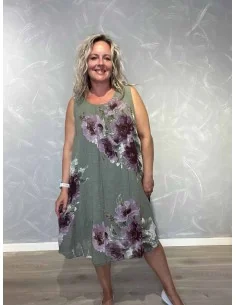 Grøn blomsterkjole i 70% bomuld og 30% viskose med dobbelt lag – TIPPY Italian Select TIPPY