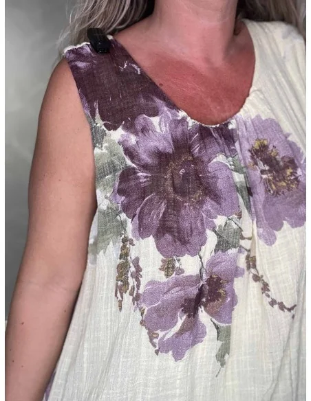 Nærbillede af blomsterprint på bomuld og viskose kjole – TIPPY