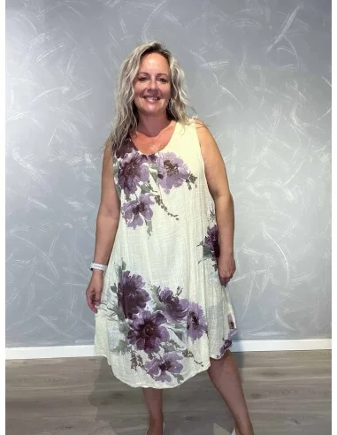 Gul blomsterkjole i 70% bomuld og 30% viskose med dobbelt lag – TIPPY Italian Select TIPPY