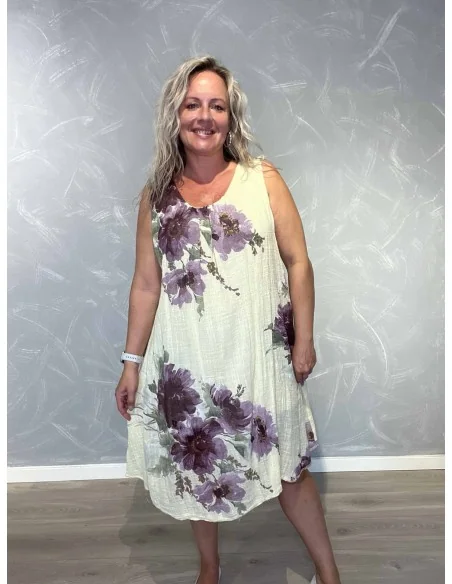 Gul blomsterkjole i 70% bomuld og 30% viskose med dobbelt lag – TIPPY Italian Select TIPPY