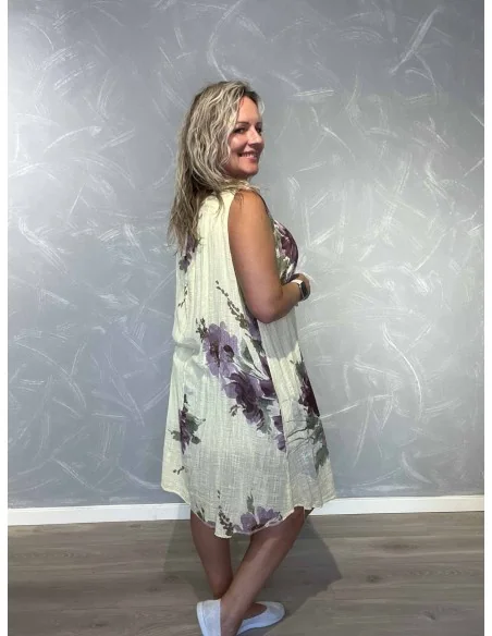 Bagside af gul blomsterkjole med dobbelt lag til kvinder – TIPPY