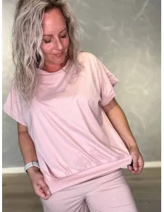 Rosa sæt i 95% bomuld og 5% elastan med løs bluse og shorts – TIPPY Collection TIPPY 2