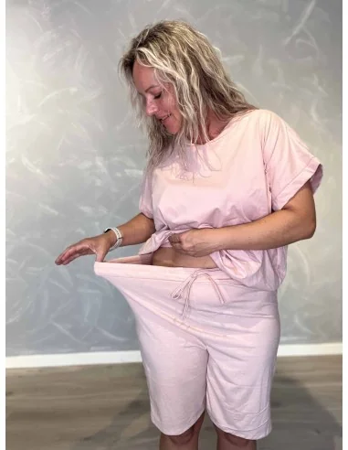 Elastisk talje og bindebånd på rosa shorts sæt – TIPPY