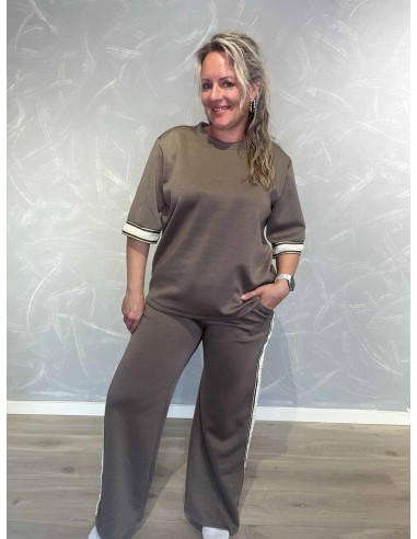 Taupe sæt i 50% polyester, 45% viskose og 5% elastan med løs bluse og vide bukser – TIPPY Italian Select TIPPY