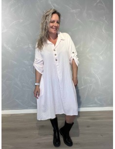 Rosa lang tunika i 100% bomuld med knapper og opsmøg – TIPPY Italian Select TIPPY