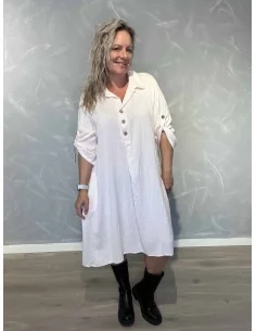 Rosa lang tunika i 100% bomuld med knapper og opsmøg – TIPPY Italian Select TIPPY