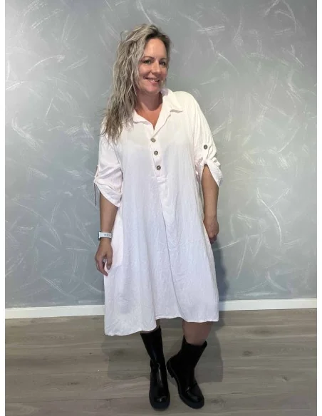 Rosa lang tunika i 100% bomuld med knapper og opsmøg – TIPPY Italian Select TIPPY
