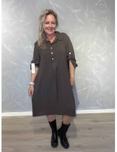 Brun lang tunika i 100% bomuld med knapper og opsmøg – TIPPY Italian Select TIPPY