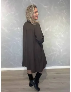 Brun lang tunika i 100% bomuld med knapper og opsmøg – TIPPY Italian Select TIPPY 2