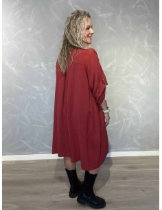 Bordeaux lang tunika i 100% bomuld med knapper og opsmøg – TIPPY Italian Select TIPPY 2