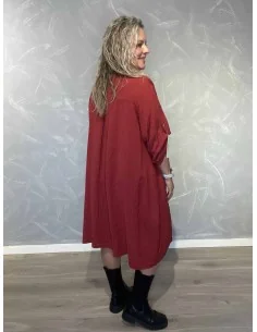Bordeaux lang tunika i 100% bomuld med knapper og opsmøg – TIPPY Italian Select TIPPY 2