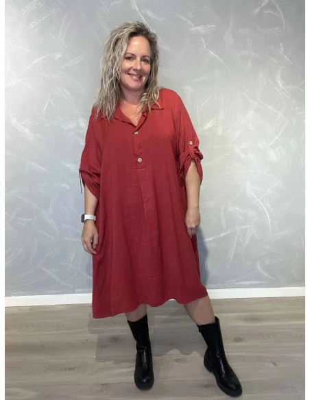 Bordeaux lang tunika i 100% bomuld med knapper og opsmøg – TIPPY Italian Select TIPPY