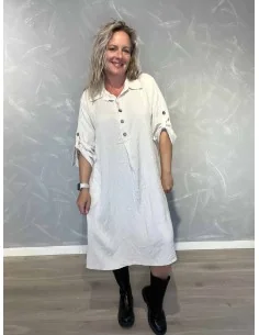 Sand lang tunika i 100% bomuld med knapper og opsmøg – TIPPY Italian Select TIPPY
