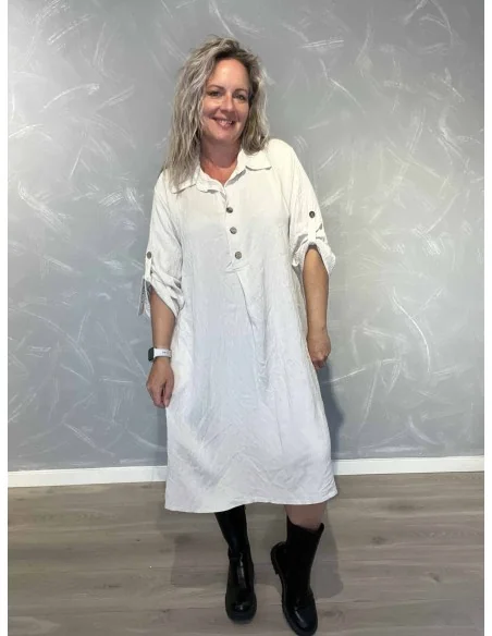Sand lang tunika i 100% bomuld med knapper og opsmøg – TIPPY Italian Select TIPPY