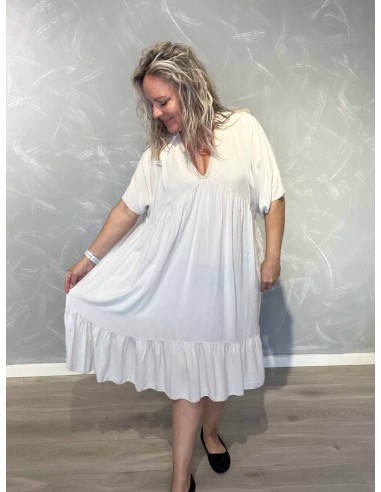 Sand midi kjole i 100% viskose med V-udskæring og glimmerkant – TIPPY Italian Select TIPPY