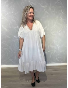 Sand midi kjole i 100% viskose med V-udskæring og glimmerkant – TIPPY Italian Select TIPPY