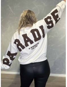 Bagside af råhvid sweatjakke med mørkt Paradise print til kvinder – TIPPY
