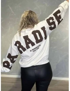 Bagside af råhvid sweatjakke med mørkt Paradise print til kvinder – TIPPY