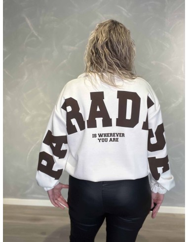 Bagside af råhvid sweatjakke med mørkt Paradise print til kvinder – TIPPY
