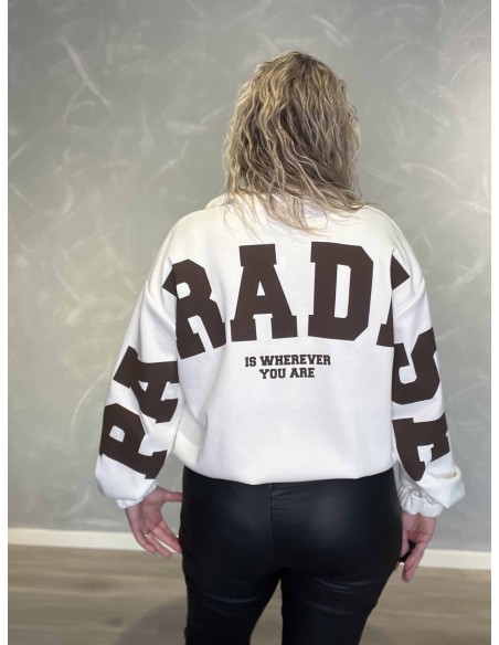 Bagside af råhvid sweatjakke med mørkt Paradise print til kvinder – TIPPY