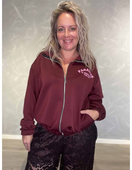 Bordeaux sweatjakke i polyamid, viskose og elastan med lynlås og Paradise print – TIPPY Italian Select TIPPY
