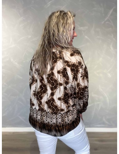 Bagside af brun bluse til kvinder med blomsterprint – TIPPY Collection
